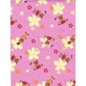 Feuille décopatch - Fleurs/ours fond rose - 30 x 40 cm