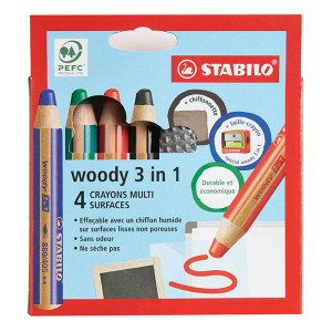 Crayon de couleur Woody Étui 4 couleurs + taille-crayons + chiffon